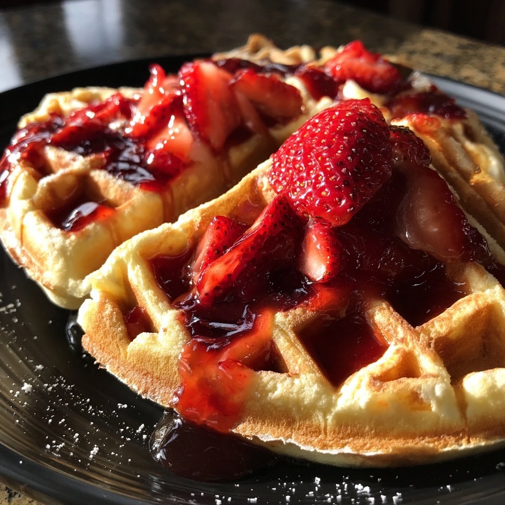Waffles with Strawberry Compote